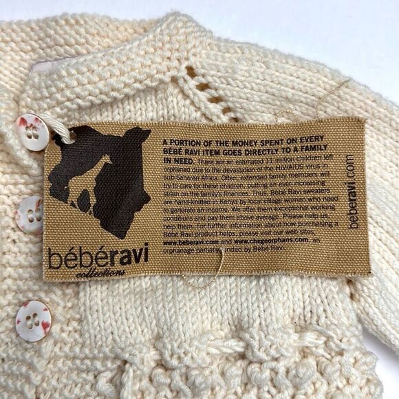 Baby Girl Knit Cardigan by Beberavi Merino Wool Cream Pom Pom Tie NWT 6 months - Picture 9 of 13